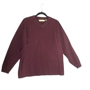 NATURALIFE Mens Burgundy Ribbed V Neck Long Sleeve Heavy Cotton‎ Shirt Size XL